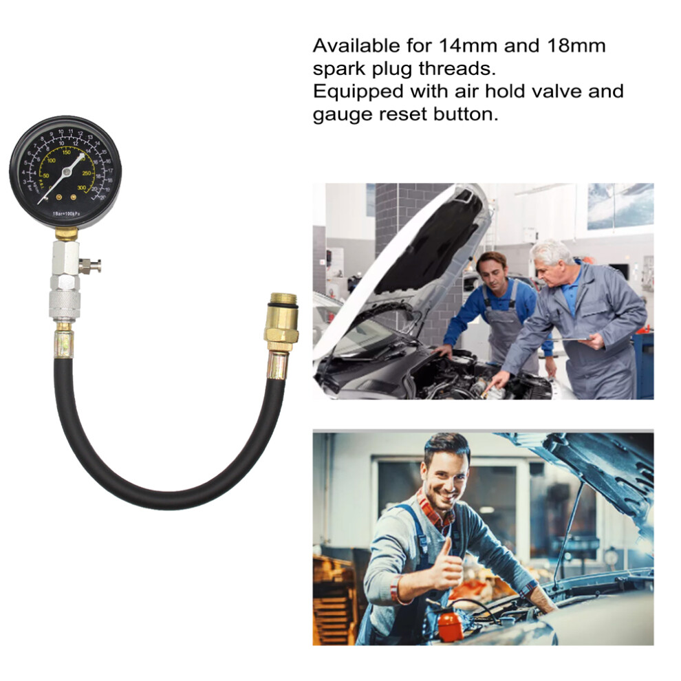 Engine Cylinder Compression Tester Kit 0-300 Psi, 11" Hose Black 3501356854394