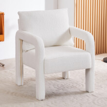 White Teddy Fleece Upholstered Accent Chair with Lumbar Pillow