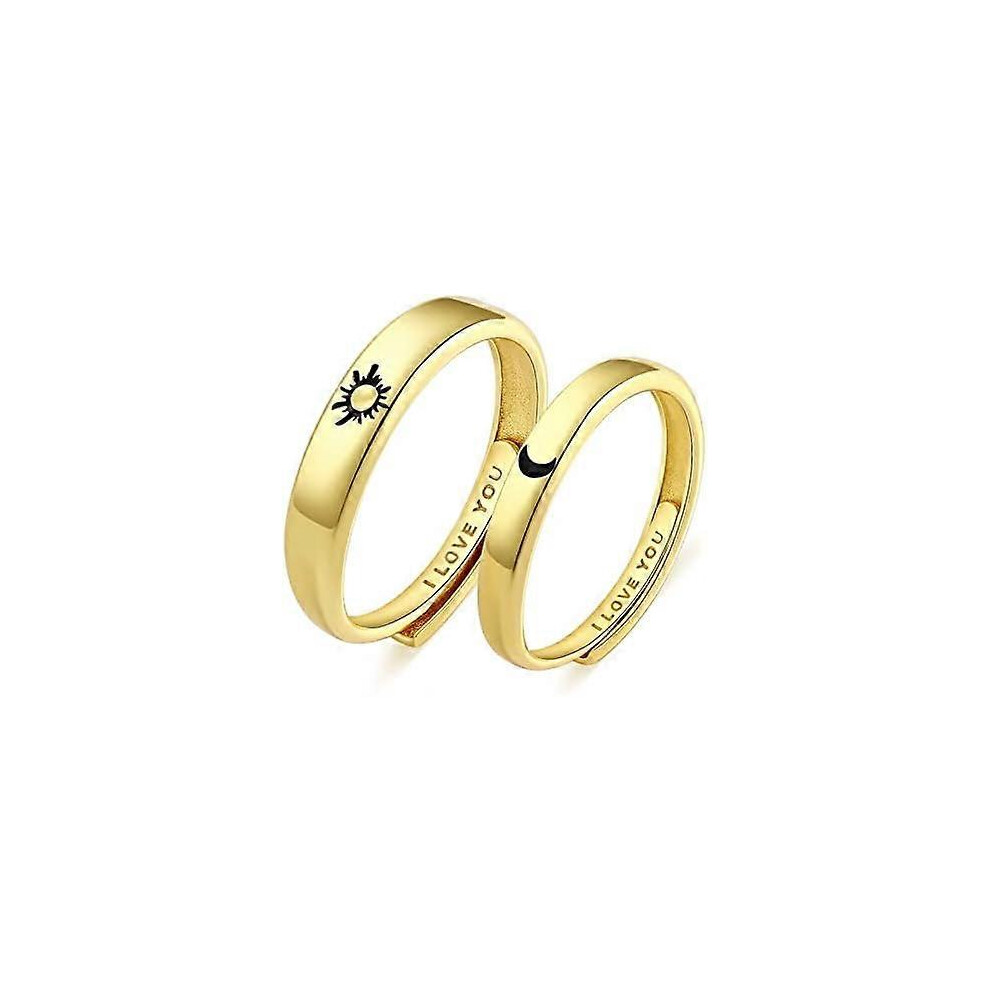 Kikidex (As Show, One Size) 925 Silver Rings Custom Adjustable Sun And Moon Matching Rings Engraved I Love You Couples Rings Wedding