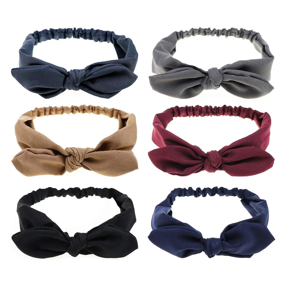 Kikidex (As Show, One Size) 6 Pack Knotted Bow Fashion Headband Rabbit Ears Hairband Turban Headwrap Elastic Hair Accessories