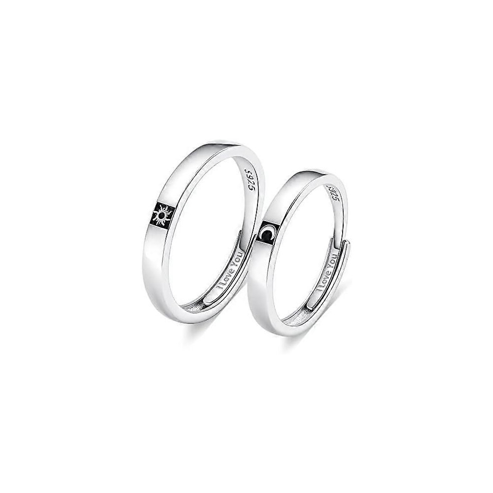 Kikidex (As Show, One Size) 925 Silver Rings Custom Adjustable Sun And Moon Matching Rings Engraved I Love You Couples Rings Wedding