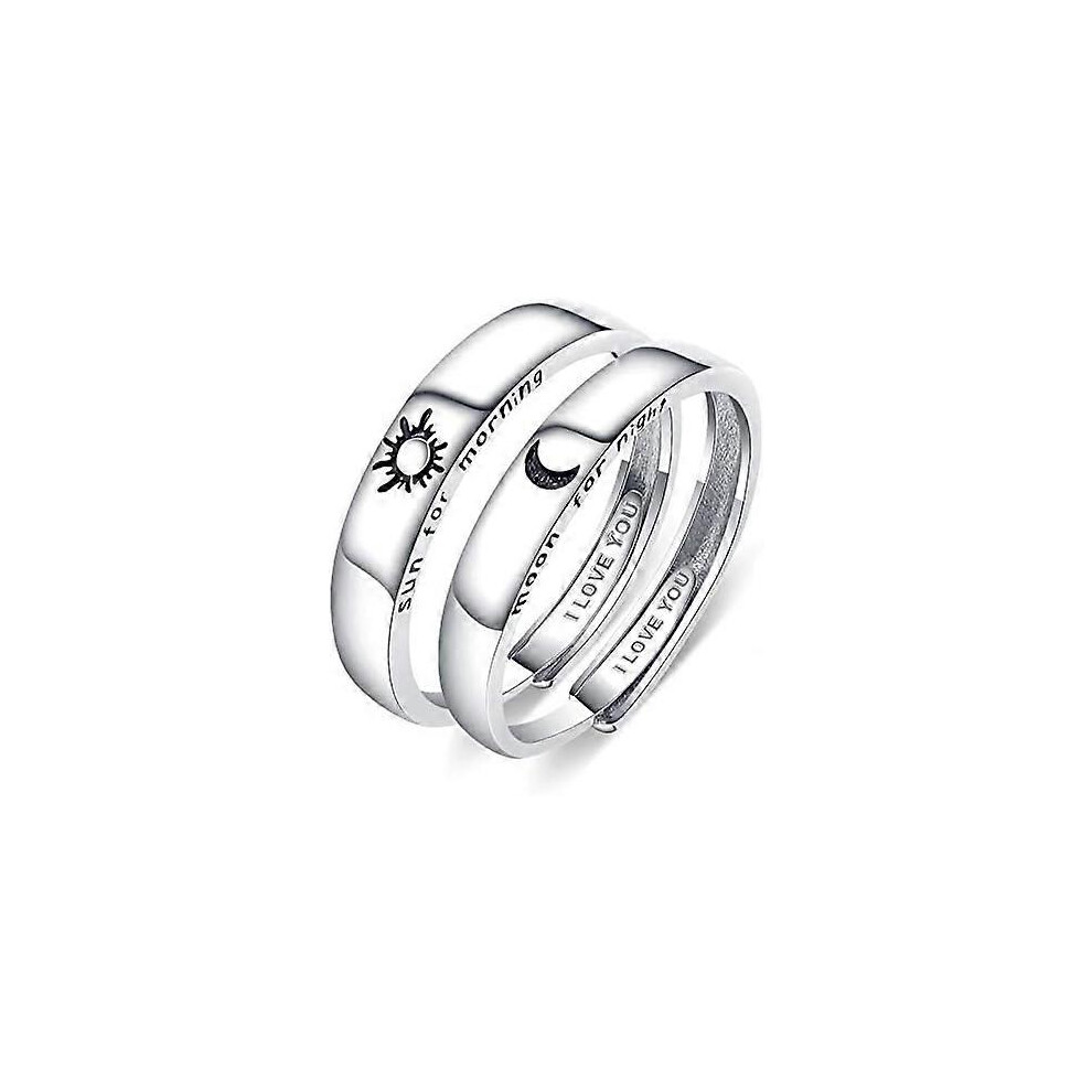 Kikidex (As Show, One Size) 925 Silver Rings Custom Adjustable Sun And Moon Matching Rings Engraved I Love You Couples Rings Wedding