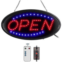 (As show, One size) Led Open Sign With Remote, Super Bright Motorized Illuminated Business Sign, Timer Function, 2 Light