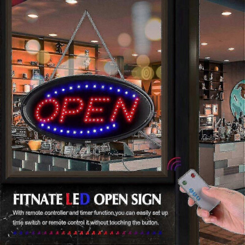 (As show, One size) Led Open Sign With Remote, Super Bright Motorized Illuminated Business Sign, Timer Function, 2 Light 2
