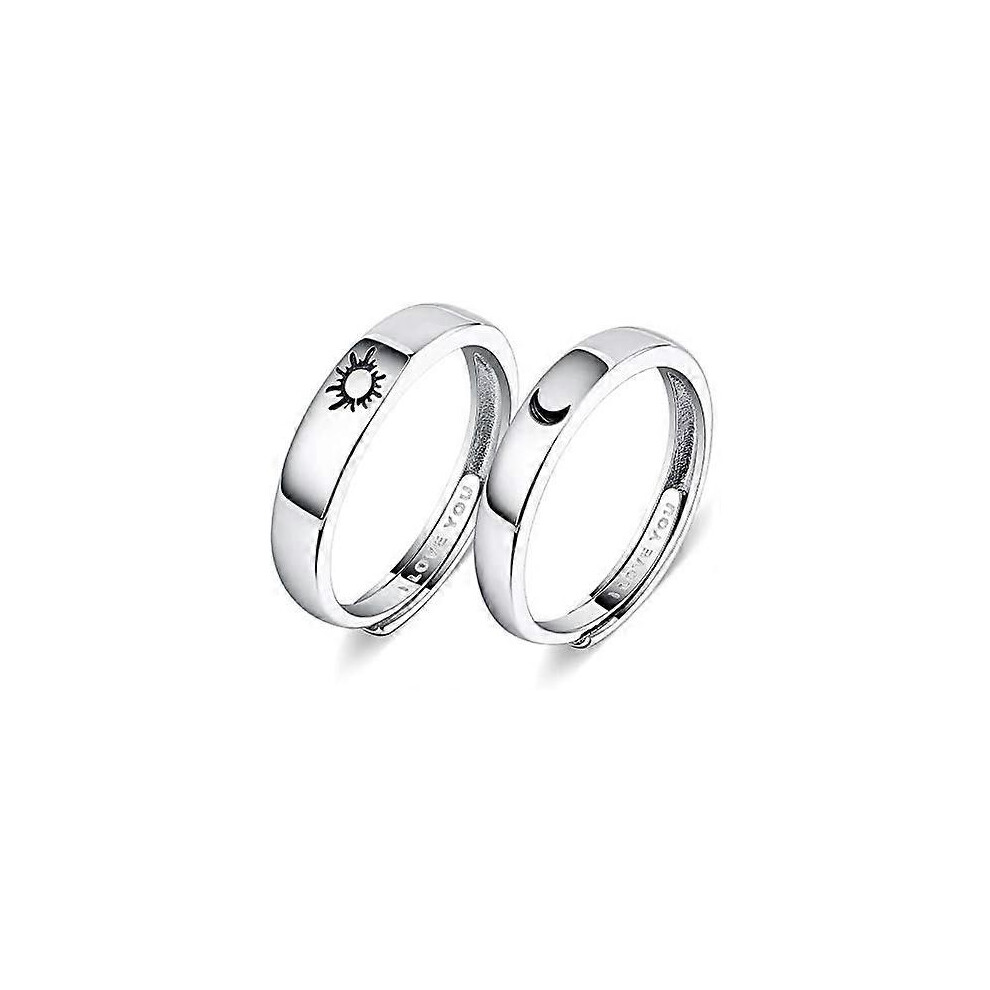 Kikidex (As Show, One Size) 925 Silver Rings Custom Adjustable Sun And Moon Matching Rings Engraved I Love You Couples Rings Wedding