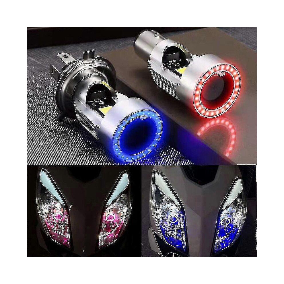 Kikidex (As Show, ) H4 Led Motorcycle Headlight /Pink Angel Eye Ba20d Hs1 H6 Scooter Motorbike Headlamp Light Bulb D Blue