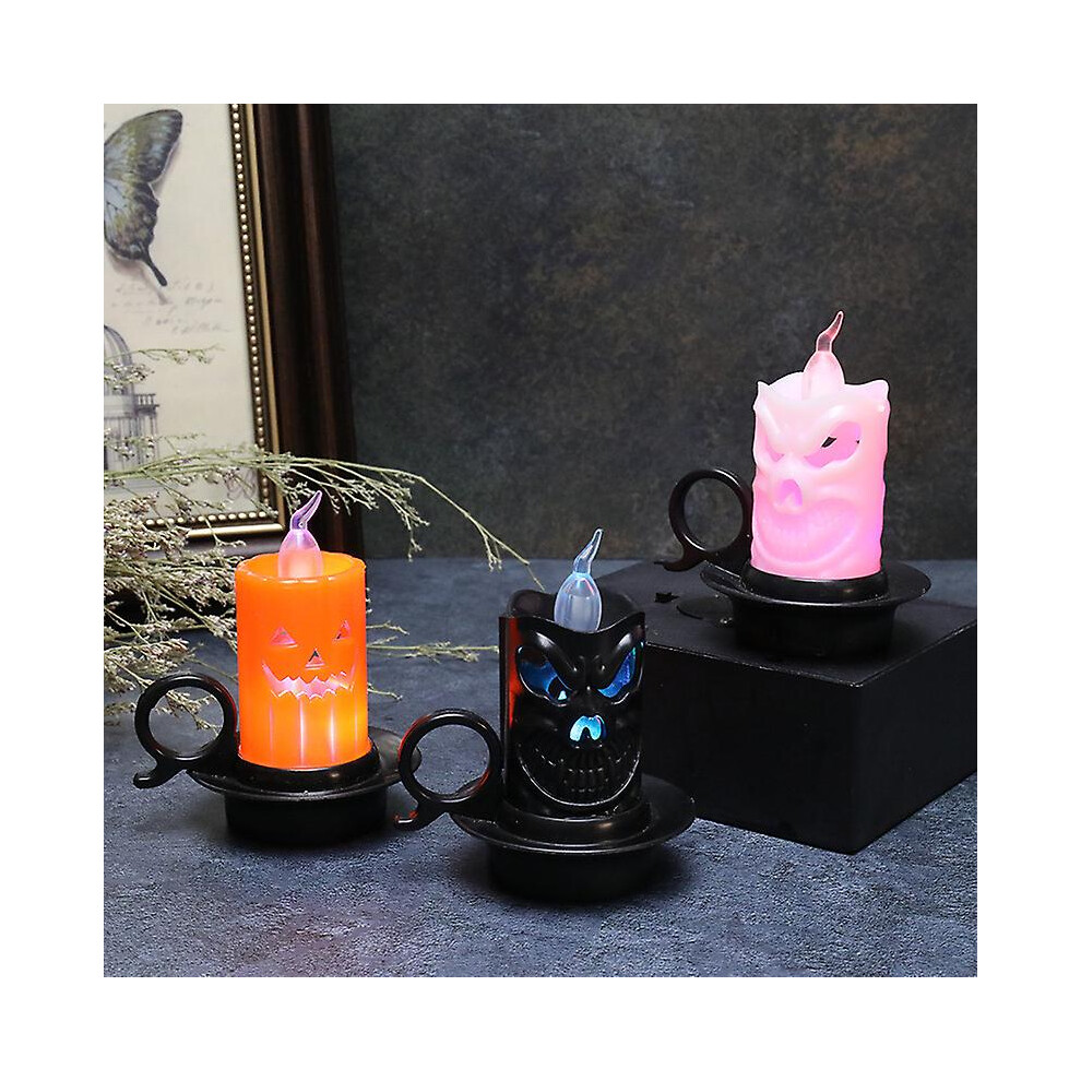 Kikidex (As Show, One Size) 3-Piece Set Of Halloween Skull Ghost Face Pumpkin Candlestick Lamp Flameless Lamp For Halloween Party Bar Decoration