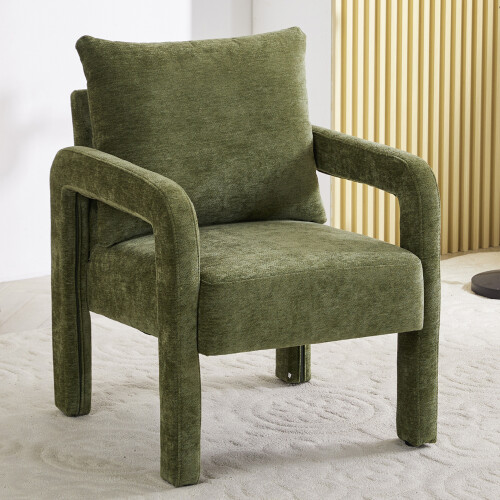 Living And Home Green Chenille Upholstered Accent Chair with Lumbar Pillow
