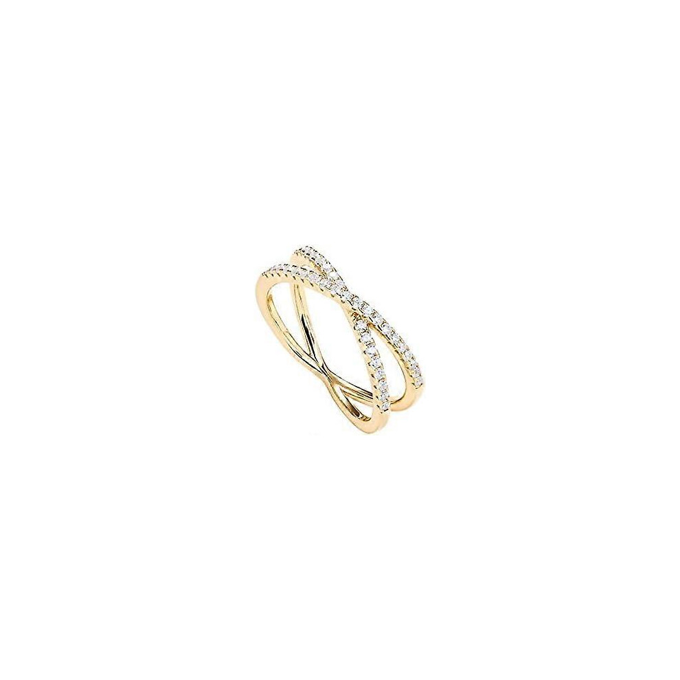 Kikidex (As Show, One Size) 14K Plated X Ring Simulated Diamond Cz Criss Cross Ring For Women Gold