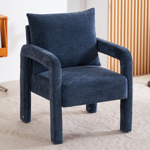 Living And Home Blue Chenille Upholstered Accent Chair with Lumbar Pillow