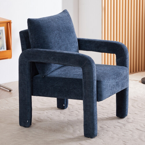 Living And Home Blue Chenille Upholstered Accent Chair with Lumbar Pillow 1