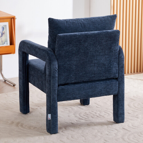 Living And Home Blue Chenille Upholstered Accent Chair with Lumbar Pillow 2