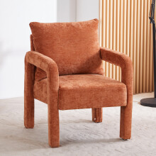 Orange Chenille Upholstered Accent Chair with Lumbar Pillow