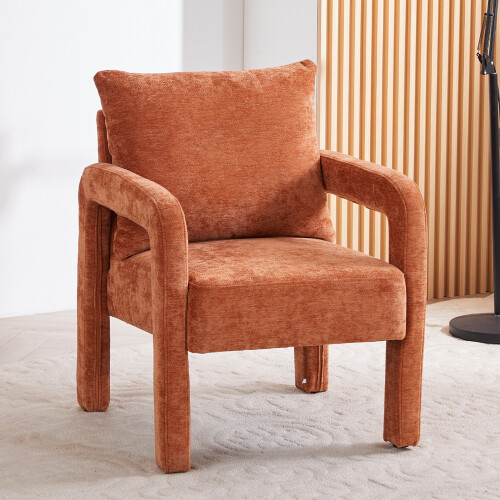 Living And Home Orange Chenille Upholstered Accent Chair with Lumbar Pillow