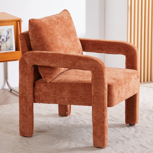 Living And Home Orange Chenille Upholstered Accent Chair with Lumbar Pillow 1