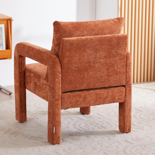 Living And Home Orange Chenille Upholstered Accent Chair with Lumbar Pillow 2