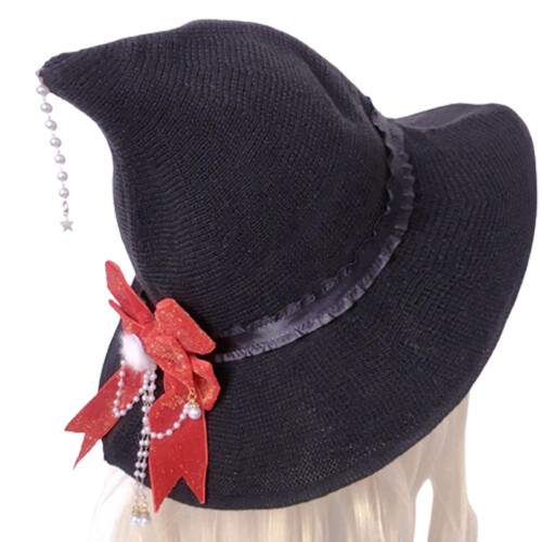 Punk Witch Cap Bowknot Tassels Wizard Hat Halloween-Black