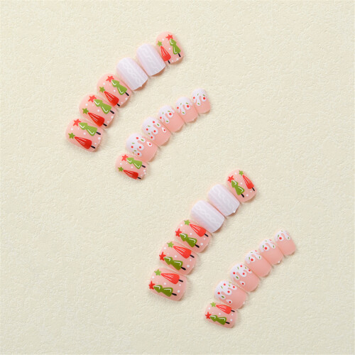 Short Square False Nail Full Cover Stick on Nails Christmas