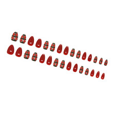 30Pcs Almond Nail Tips Christmas Fake Nail Press On Nail