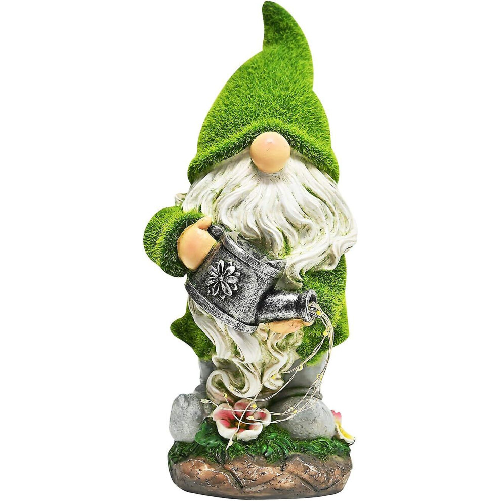 Kikidex (As Show, One Size) Garden Flocked Gnome Statue Solar,Garden Figurines For Patio Yard Decor H 11.0 Inch (Watering)