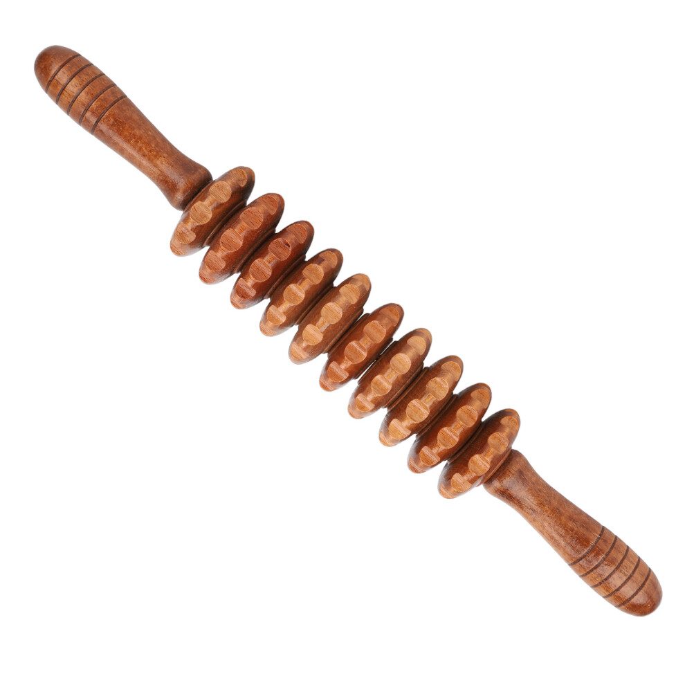 Wine Red Wooden Massage Roller Stick - Muscle Relief & Fat Reduction