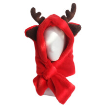 Soft Plush Feel Hat Children Winter Warm Hooded Scarf-Scarlet