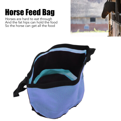 Atschützhafte Mesh-Pferdefuttertasche Blau 24x24cm mit verstellbarem Gurt 2
