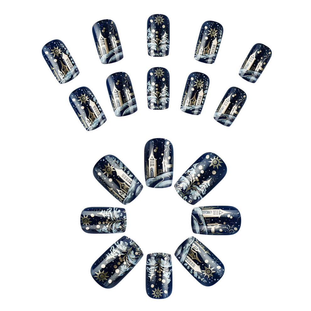 Christmas Snowflake Pattern Glossy Acrylic Stick On Nails 24Pcs