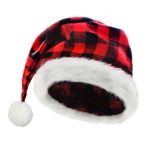 Classical Santa Hat Checkered Santa Caps for Christmas-Red