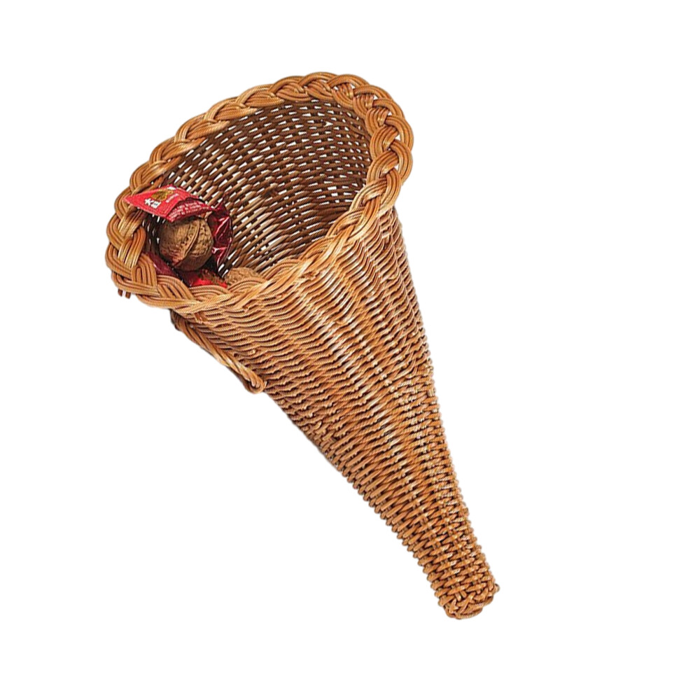 Multifunctional Christmas Woven Basket Horn Shape Fruit Bread