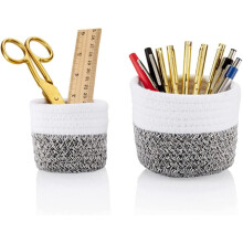 VIVERE Boho Desk Organiser Set of 2 pcs White Grey Multi-functional. — pot à crayons, rangement bureau coton