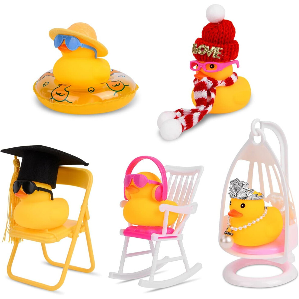 Funny Rubber Ducks For Car - Set Of 5 Squeaky Dashboard Ornaments With Accessories, Novelty Bath Toys For Kids & Adults Gift 5906792623975