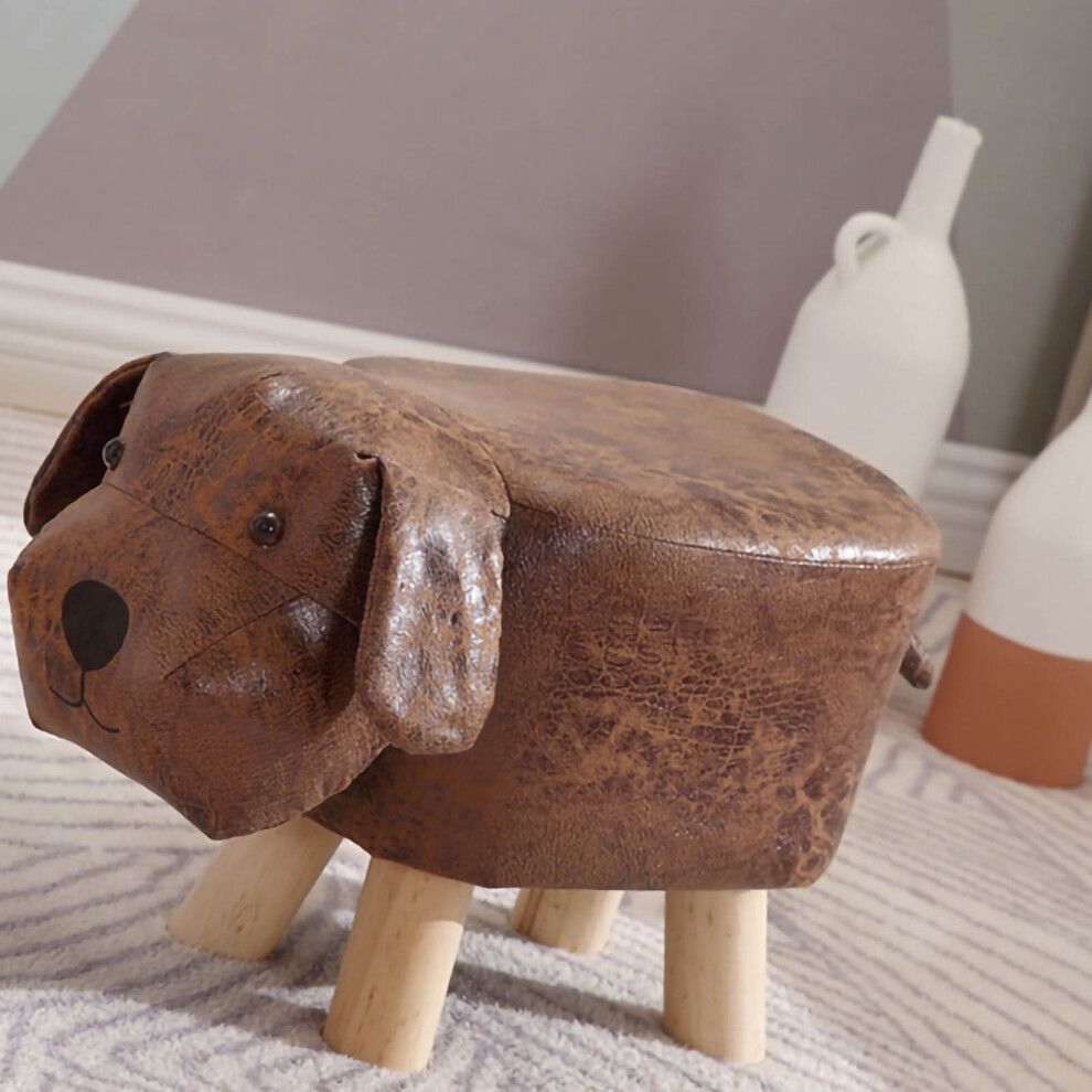 Kids Wooden Low Stool, Cute Cartoon Small Dog Shape, Brown, 860g-image-OPC-PMK9JBW-NEW