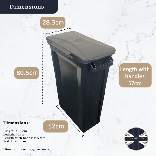 87 Litre Slim Bin, Black Base & Black Hinged Lid 2