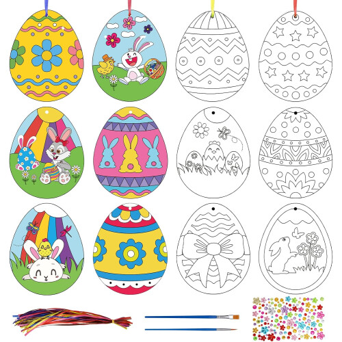 Ensemble de 48 œufs de Pâques en papier à peindre avec décorations DIY
