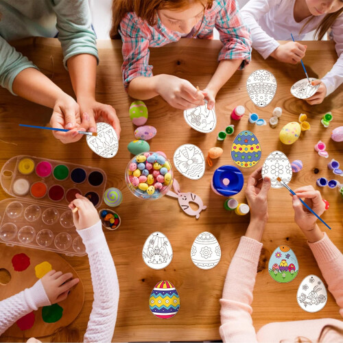 Ensemble de 48 œufs de Pâques en papier à peindre avec décorations DIY 1