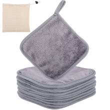 Ensemble de 9 lingettes démaquillantes en microfibre 15 x 15 cm Gris