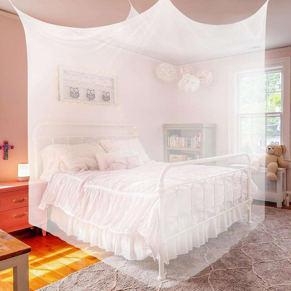 White Mosquito Net Bed Canopy - Large Insect Protection For King & Queen Beds With Zipper 180X190x200cm 5906792648046