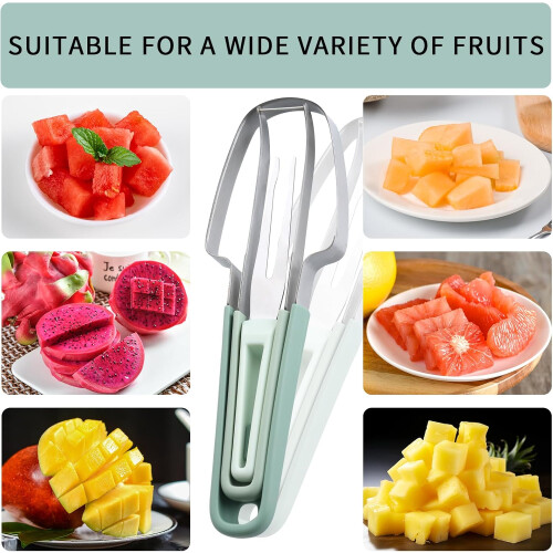 Coupe-pastèque melon couteau dénoyauteur fourchette 3en1 acier inoxydable 1