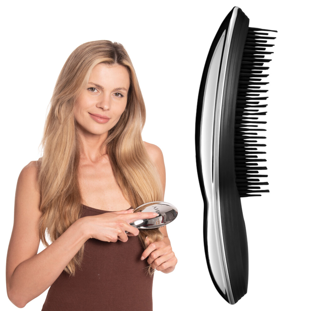 Ajk Silver Gentle Detangling Hair Brush - For Wet & Dry Use On Fine, Tangled, Damaged Hair, Ergonomic Scalp Massager Adds Shine,