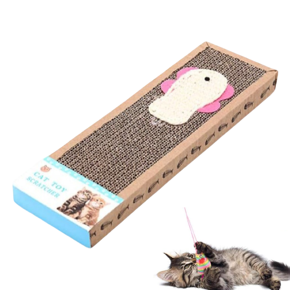 Nikcorp Fish Design Cardboard Cat Scratcher - Rectangular Scratching Lounge Pad & Toy For Indoor Cats To Protect Furniture