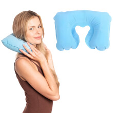 AJK Coussin de Voyage Gonflable Appui-TĂŞte Touristique Ergonomique Bleu