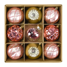 Shatterproof Christmas Tree Baubles - Set of 9 Large 8cm Pink and Gold Decorative Ornaments for Holiday and Festive Decorations
