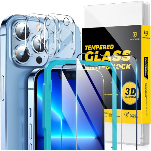 iPhone 13 Pro Max Screen Protector - 2-Pack 9H Tempered Glass with Camera Lens Protector & Easy Alignment Frame for Full Coverage