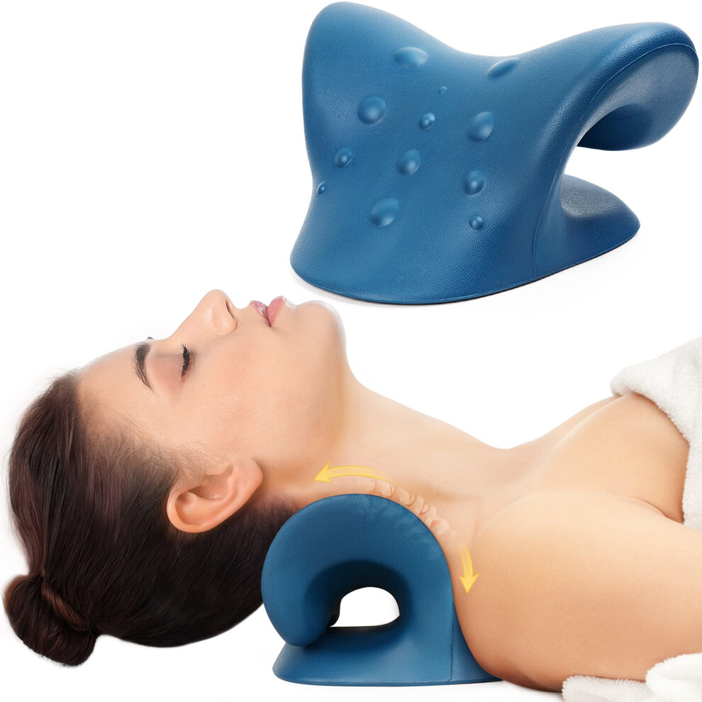Cozyhealth Dark/Blue Chiropractic Pillow For Neck Pain Relief - Ergonomic Cervical Traction Device And Shoulder Relaxer For Tmj And Posture Correction
