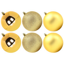 Large Gold Christmas Tree Baubles - Set of 6 Shatterproof 10cm Ornaments with Mixed Shiny, Matte & Glitter Finishes for Indoor Outdoor Use