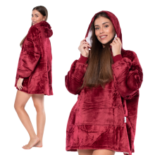 Oversized Blanket Hoodie for Adults - Warm Sherpa Fleece Lined Wearable Blanket with Hood & Pocket in Red