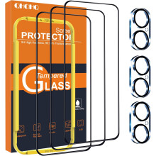 Kit 3 verres trempés 9H+ pour iPhone 16 6,1 pouces avec protection caméra, installation facile, ultra-fin, bord incurvé 3D