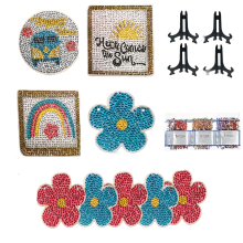 Ensemble de 9 décorations en bois Peinture Diamant Fleurs Brillantes DIY