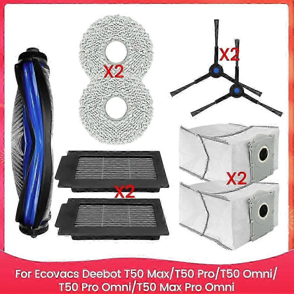 Kikidex (As Show, One Size) For Ecovacs Deebot T50 Max/T50 Pro/T50 Omni/T50 Pro Omni/T50 Max Pro Omni Spare Parts Brush Filter Mop Cloth Dust Bag